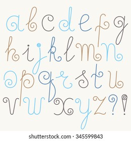 

Cute hand drawn letters of alphabet in English. Vector illustration.