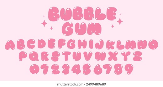 Cute hand drawn letters and numbers vector set. Bubble glossy style alphabet with doodle element. Cartoon font for events, promotion, logo, banner, monogram, poster, sticker, print.