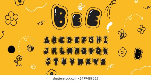 Cute hand drawn letters vector set. Bubble glossy style alphabet with doodle element. Cartoon font for events, promotion, logo, banner, monogram, poster, sticker, print.