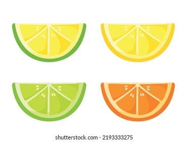 Cute Hand Drawn Lime, Orange and Lemon Slices Fruit for Drink and Beverage Ingredients on White Background