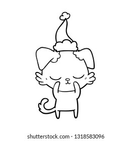 cute hand drawn line drawing of a dog wearing santa hat