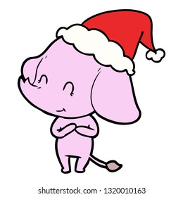 dibujo de una linea dibujada a mano con un elefante usando sombrero santa