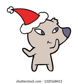 cute hand drawn line drawing of a bear wearing santa hat