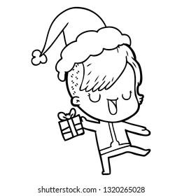 lindo dibujo de una chica con un peinado hipster con sombrero santa