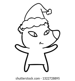 süße, handgezeichnete Zeichnung eines Bärens mit Santamhut