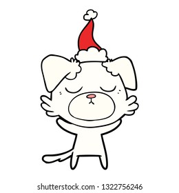 cute hand drawn line drawing of a dog wearing santa hat