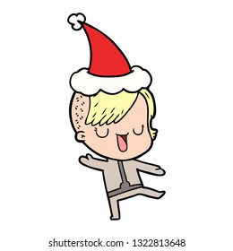 cute hand drawn line drawing of a girl with hipster haircut wearing santa hat