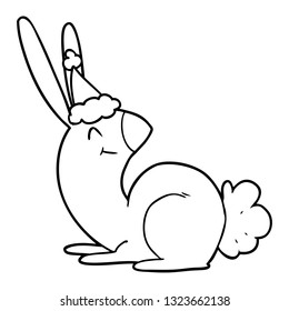 cute hand drawn line drawing of a rabbit wearing santa hat