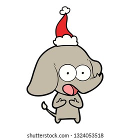 cute hand drawn line drawing of a elephant wearing santa hat