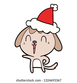 cute hand drawn line drawing of a dog wearing santa hat