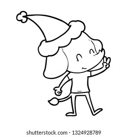dibujo de una linea dibujada a mano con un elefante usando sombrero santa