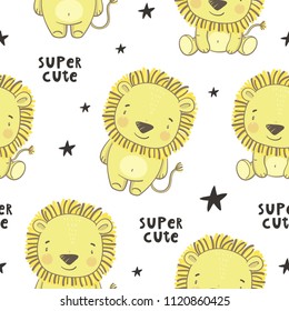Cute hand drawn lion. Print for baby Shower