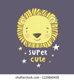 Cute hand drawn lion. Print for baby Shower