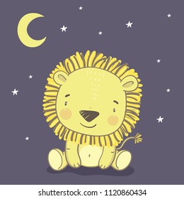 Cute hand drawn lion. Print for baby Shower