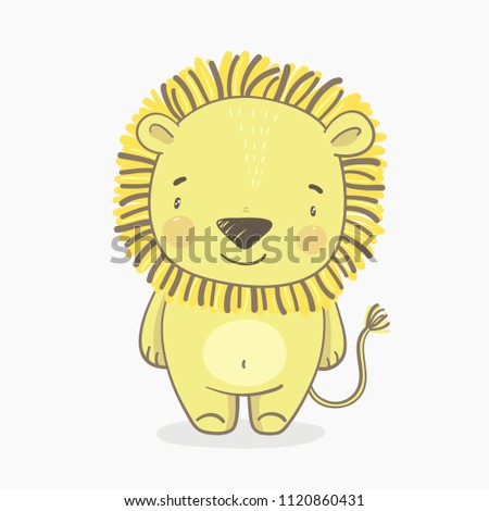 Cute hand drawn lion. Print for baby Shower