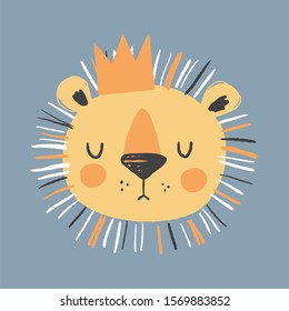 Cute hand drawn  lion - vector poster. Great for designing baby clothes.