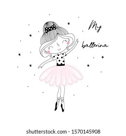 Cute hand drawn with cute little ballerina vector illustration.