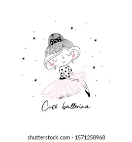 Cute hand drawn with cute little ballerina vector illustration.