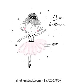 Cute hand drawn with cute little ballerina vector illustration.