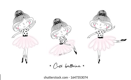 Cute hand drawn with cute little ballerina vector illustration.