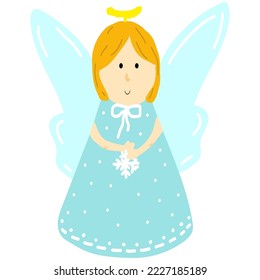 Cute hand drawn little Christmas angel and wings print for holiday decoration new year card web design element sweet character for poster nursery decor 