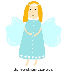 Cute hand drawn little Christmas angel and wings print for holiday decoration new year card web design element sweet character for poster nursery decor 