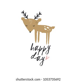 Cute hand drawn little deer. Art, template. Decor elements. Good for gift cards. Clipart. Isolated vector illustration.