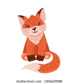 Cute hand drawn little fox isolated on white background. Forest animal. Vector illustration.