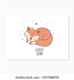 Cute hand drawn little fox. Cartoon sleep fox for baby shower