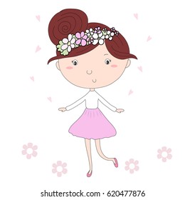 Cute hand drawn with cute little girl vector illustration.