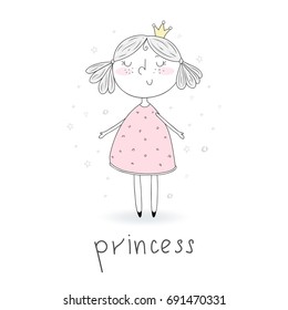 Cute hand drawn with cute little princess vector illustration