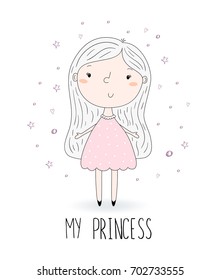 Cute hand drawn with cute little princess vector illustration