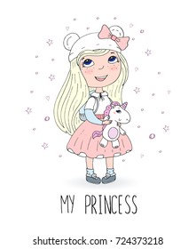 Cute hand drawn with cute little princess vector illustration