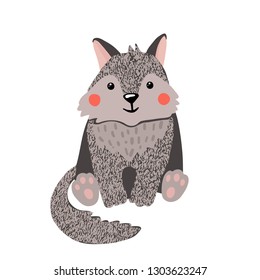 Cute hand drawn little wolf isolated on white background. Forest animal. Vector illustration.
