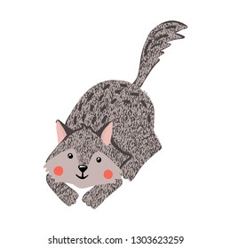 Cute hand drawn little wolf isolated on white background. Forest animal. Vector illustration.