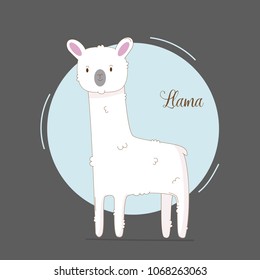 Cute hand drawn llama for baby girl. Simple cute white llama drawing with lettering. Alpaca illustration. Animal cartoon