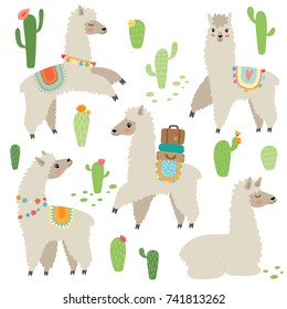 cute hand drawn llama set