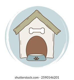 Cute hand drawn logo design templates, icons and badges for social media highlights cover with dog house with dog food bowl
