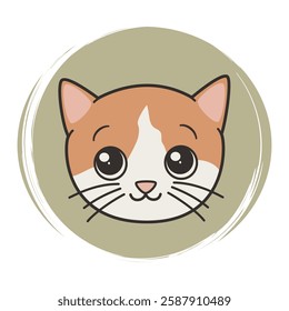 Cute hand drawn logo or icon vector with funny cartoon character cat, illustration on green circle with brush texture, for social media story and highlights