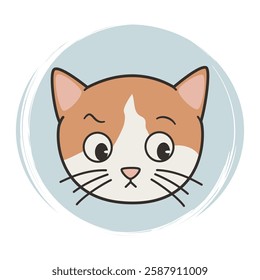 Cute hand drawn logo or icon vector with cartoon character cat, illustration on blue circle with brush texture, for social media story and highlights