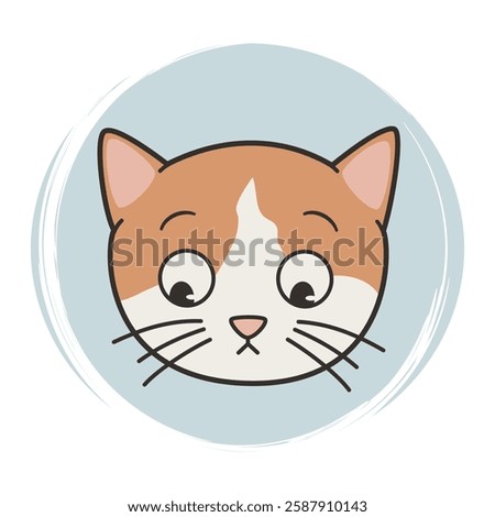Cute hand drawn logo or icon vector with funny cartoon character cat, illustration on blue circle with brush texture, for social media story and highlights