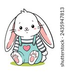 Cute Hand Drawn Long Ears Easter Bunny Rabbit