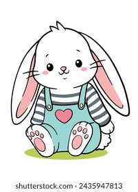 Cute Hand Drawn Long Ears Easter Bunny Rabbit