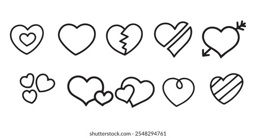 Cute Hand Drawn Love Heart Icons