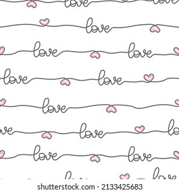 Cute hand drawn love line seamless pattern, design for scrapbooking, decoration, cards, paper goods, background, wallpaper, wrapping, fabric and all your creative projects. Vector Illustration