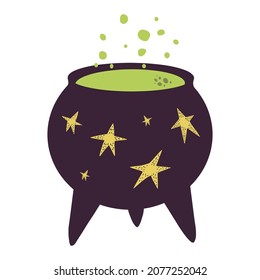 Cute hand drawn magic cauldron illustration. on white background