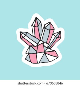 Cute hand drawn magic crystal in patch style. Great design of rhinestone for embroidery, sticker or pin
