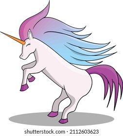 Cute hand drawn magical unicorn isolated in a white background, adorable unicorn animal vector illustration