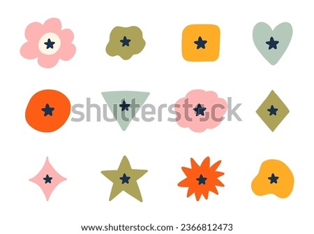 Cute hand drawn mark set for bullet journal. Diary note elements with checkboxes in the shape of flower, star, heart, circle, cloud. Tick star as important sign for weekly planner, notebook template