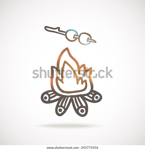 Cute Hand Drawn Marshmallow Fire Place Stock Vector (Royalty Free